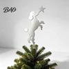 Standing Dog Star Decor Poodle Christmas Tree Topper, Silver Silhouette Durable Metal Decoration, Secure Themed Decoration Plug-in Rod Easy