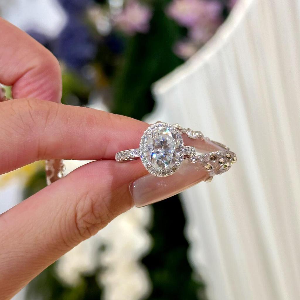 2-Carat Pigeon Egg Flash Comparable To Ice Flower Cut Inlaid Zircon Marriage Proposal Open Ring Female, Fashionable Wedding Ring