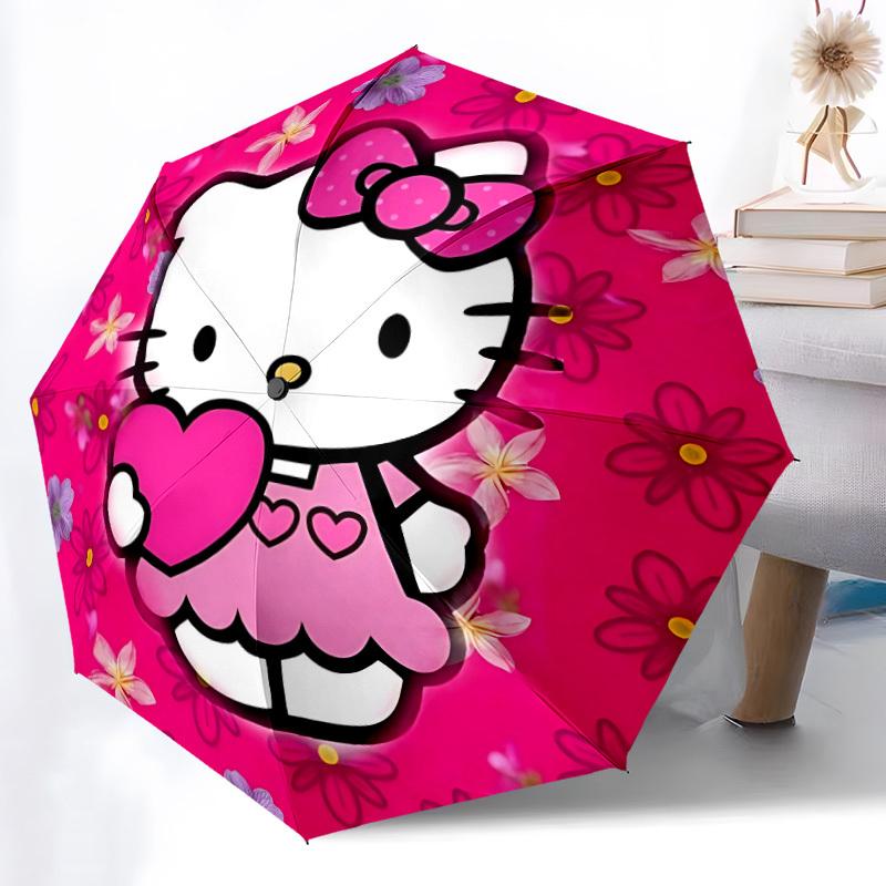 1 шт. Автоматический складной зонт Hello Kitty, портативная складная конструкция, 8-реберный железный каркас, всесезонный повседневный уличный аксессуар на Рождество, день рождения