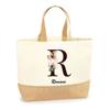 Tote bag en jute - PLANETEE - Romane Lettre Fleur - Multicolore - Jute naturel - Poignées solides