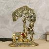 Lord Krishna Playing Flute Under Tree with Golden Cow and Calf Showpiece
