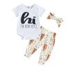 Baby 3Pcs Summer Outfits, Short Sleeve Romper + Cow Print Pants + Knot Hat Set Newborn Clothes