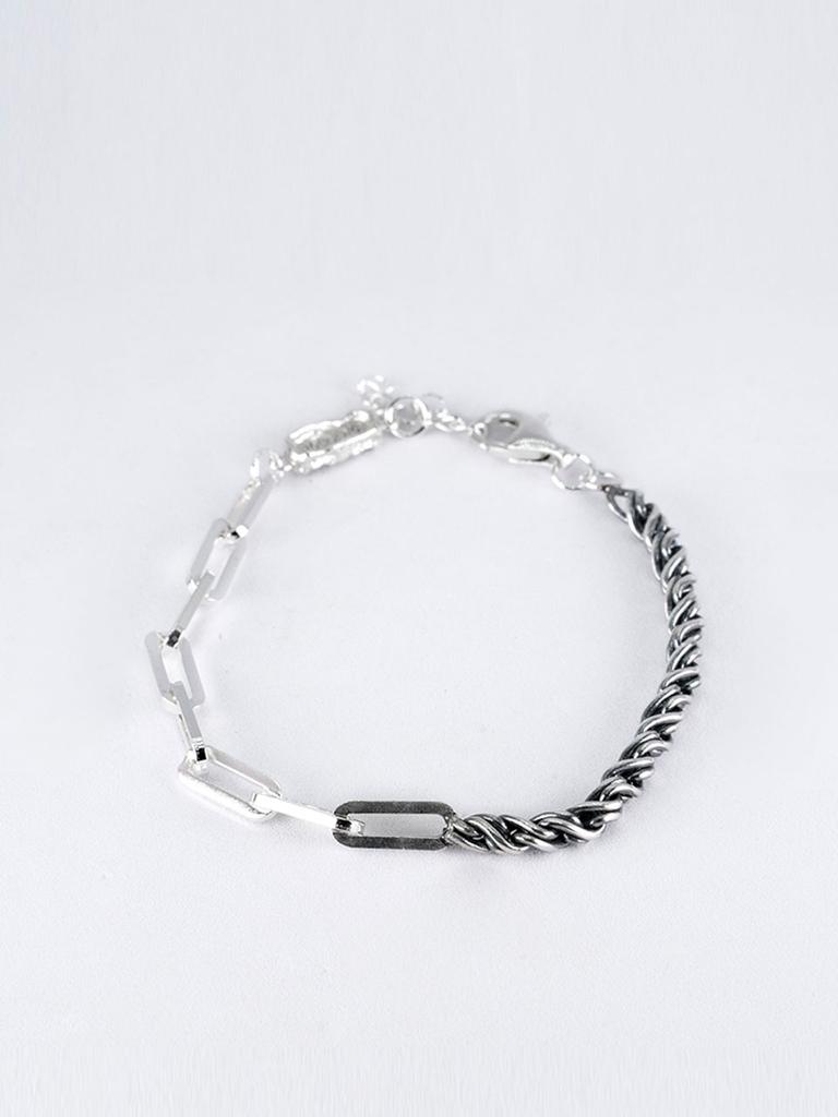 Harang Hr 365B_Half & Half Silver Color Mix Chain Bracelet