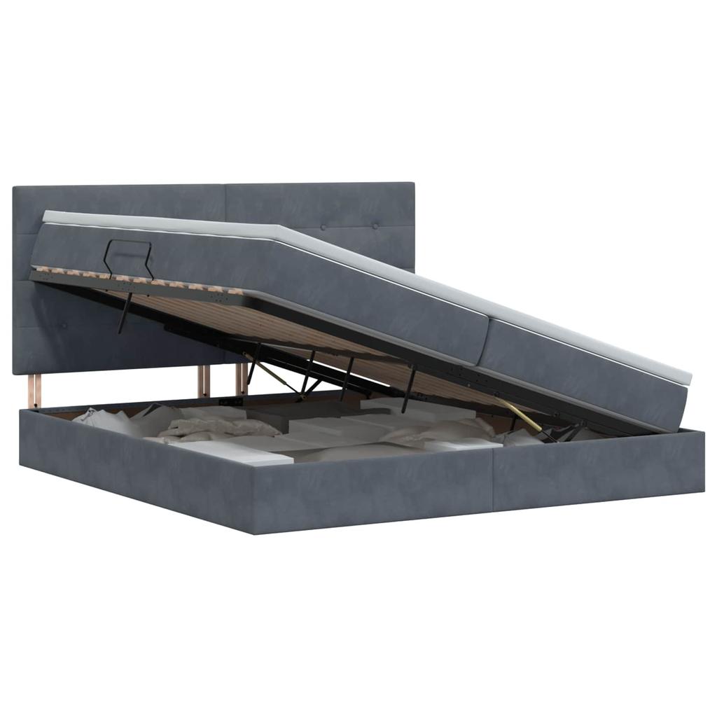 Storage Bed with Mattress Dark Grey 200 x 200 cm Velvet