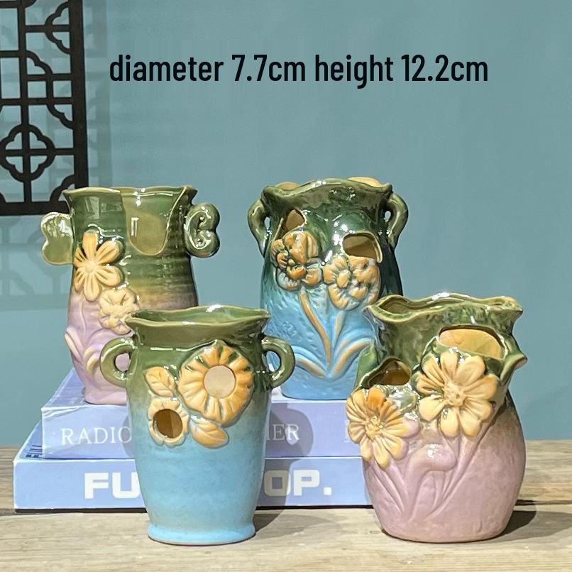 Retro Ceramic Succulent Pot - Large & Small with Creative Handmade Relief Design