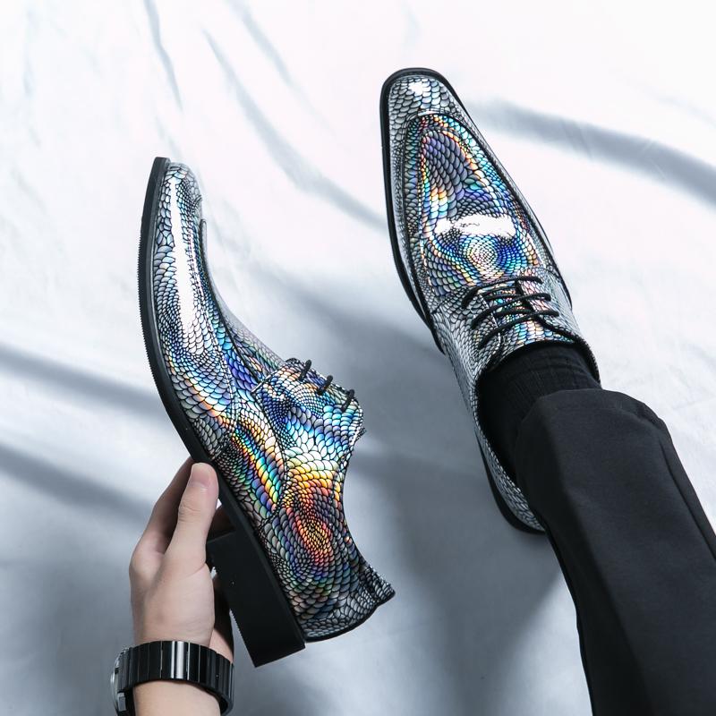 Designer New Men's Lace Up Pointed Mirror Serpentine Leather Shoes Male Dress Wedding Prom Homecoming Footwear Zapatos Hombre