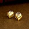 Gehena by Estele - Gold Tone Ribbed Heart Stud Earrings for Girl's and Women
