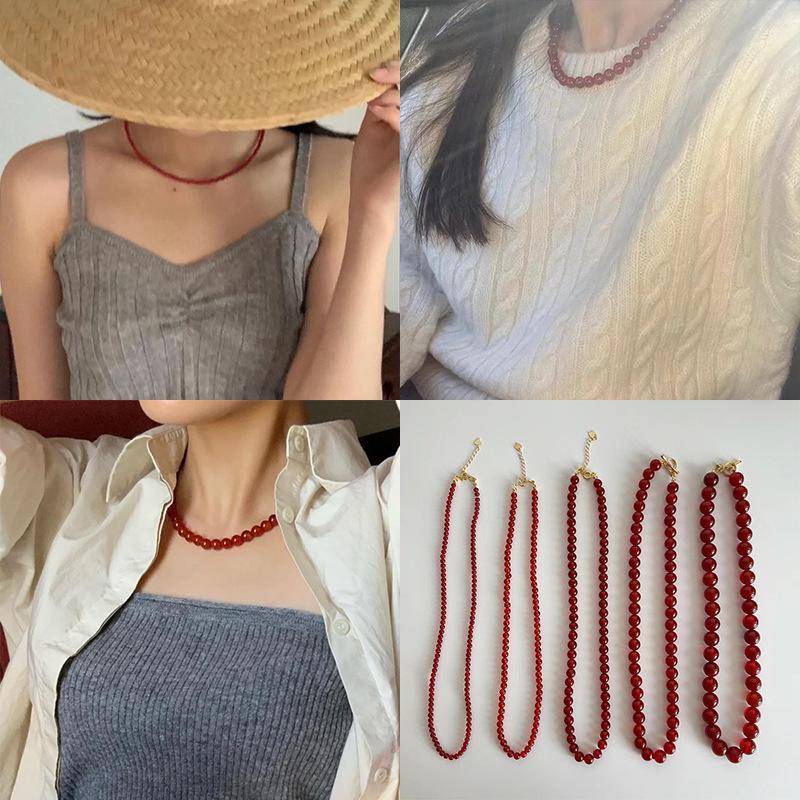 Оникс Ручная Работа Бусины Ожерелье Женское Ретро Легкая Роскошь Высокое Чувство Элегантность Характер Универсальная Цепочка на Шею Цепочка на Ключицы