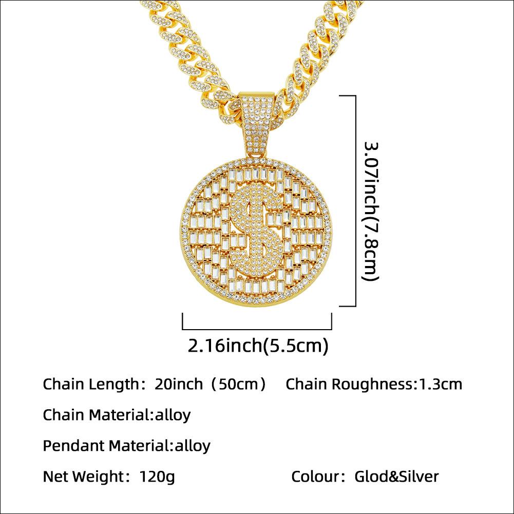 Dollar Round Brand Hollowed Out Pendant Cuban Chain Necklace Men's Cool Overbearing Exaggerated Accessories