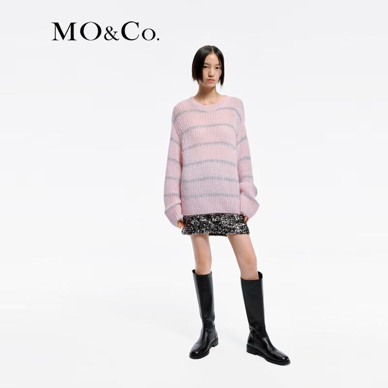 MO&Co. 2024 Spring Mohair Wool Blend Sparkly Knit Sweater