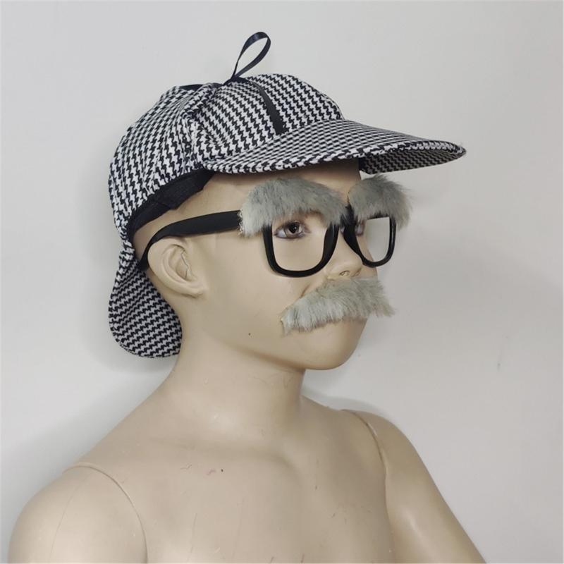 2 шт. Мужской костюм детектива Комплект костюма Трубка Черно-белая шляпа Аксессуары для костюма детектива для вечеринок на Хэллоуин