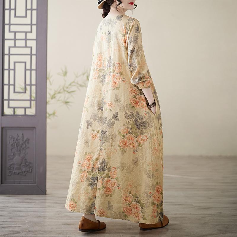 Весеннее литературное платье больших размеров с принтом, круглым вырезом и длинными рукавами для женщин