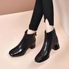 2024 New Thick Heel Short Boots - Brown Square Head Women's Leather Shoes with Soft Sole, Perfect for Autumn and Winter