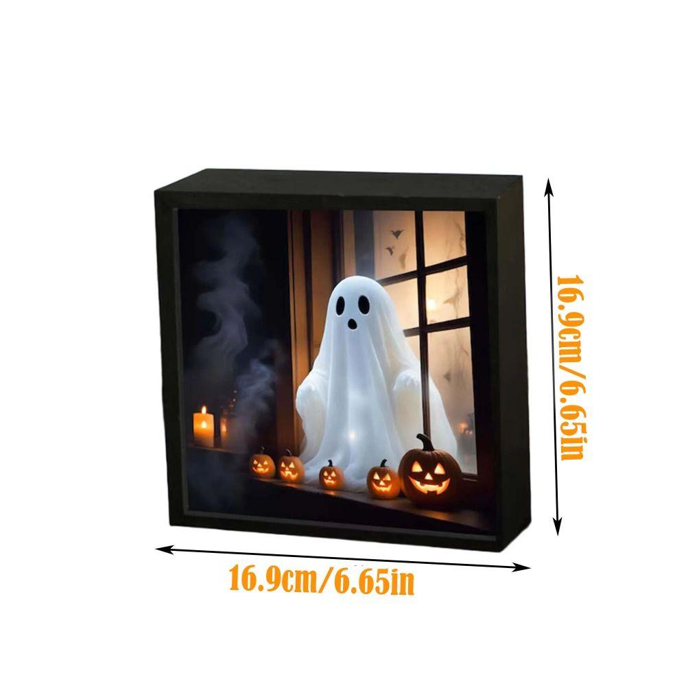 LED Halloween Night Light Wooden Ghost Painting Frame Lamp New Desktop Decor Ornaments Gifts