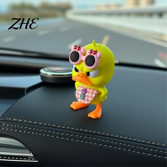 Miniature Duck Collection 3D Printed Cute Figurine with Glasses, Angry Pose Desk Decor, Creative Personalized Car Ornaments Office Bookcase Ornament,