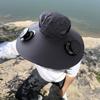 Wide Brim Solar Fan Hat for Men Women UV Protection Outdoor Bucket Hat with 2 Built-in Fans for Hiking Camping Fishing