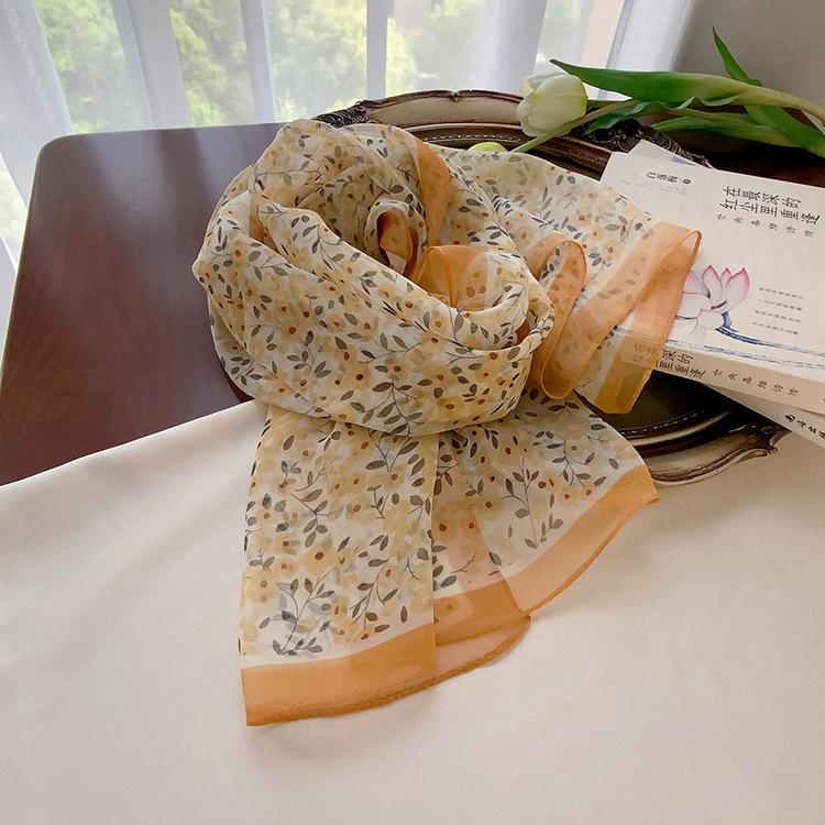 Spring Style Cicada Wings Long Silk Scarf for Women Spring and Autumn Thin Style Fashionable and Versatile Georgette Multi-color Printed Long Scarf