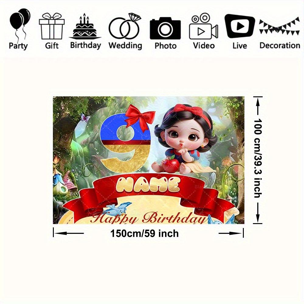 Cartoon Snow White Banner Background Customizable Name Children Girls Birthday Party Decoration Background Baby Shower Props