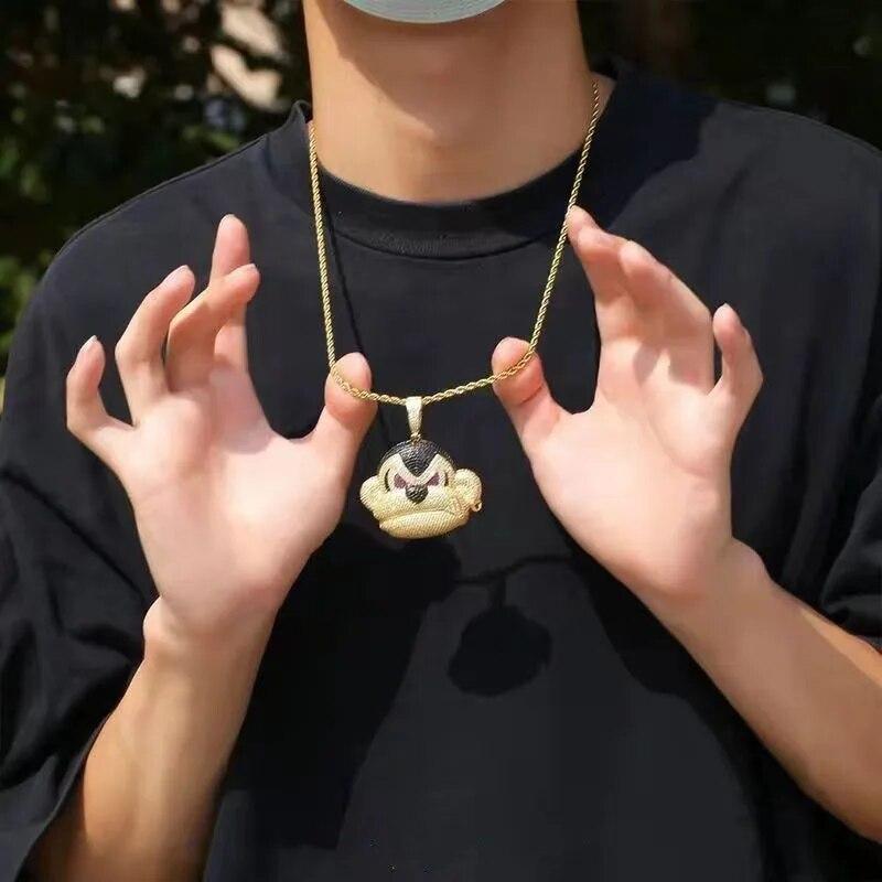 Bling Iced Out Gorilla Pendant Necklace Micro Pave Zircon Monkey Necklace Men and Women Hip Hop Rock Rap Trend Jewelry