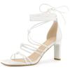 Allegra K Women's Chunky High Heel Sandals with Lace-Up Straps, White, Size 27.5cm