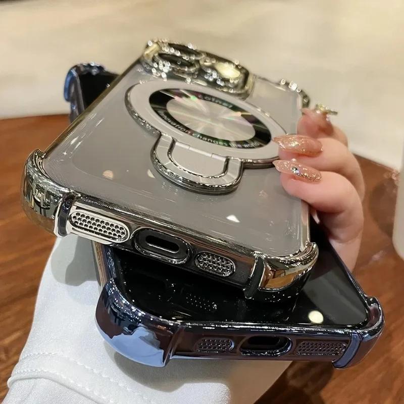 Роскошный противоударный чехол с магнитным кронштейном для iPhone 16 15 11 12 13 14 Pro Max Plus для Magsafe с чехлом-подставкой