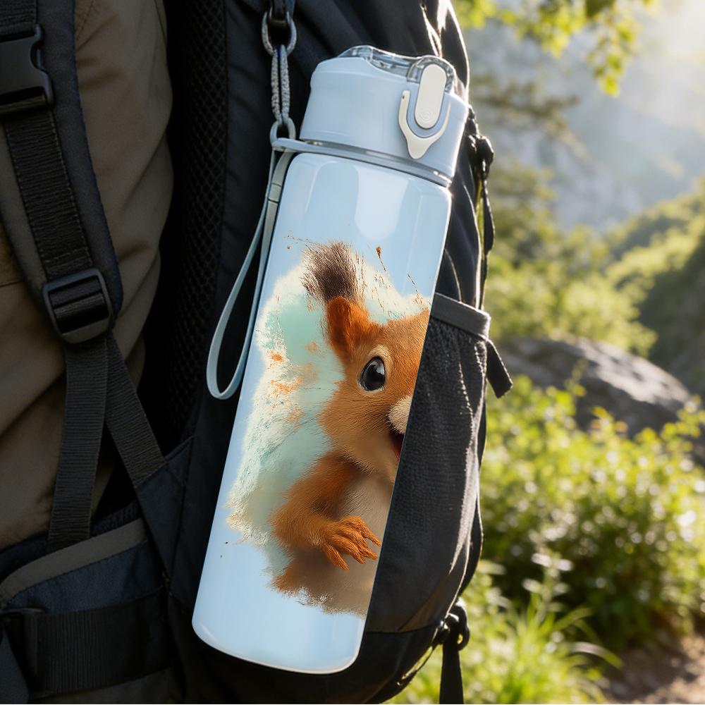 1PC Cheerful Squirrel Cartoon 750ml Color Plastic Sports Water Bottle Leakproof Flip Straw Lid For Sports Office Home Use