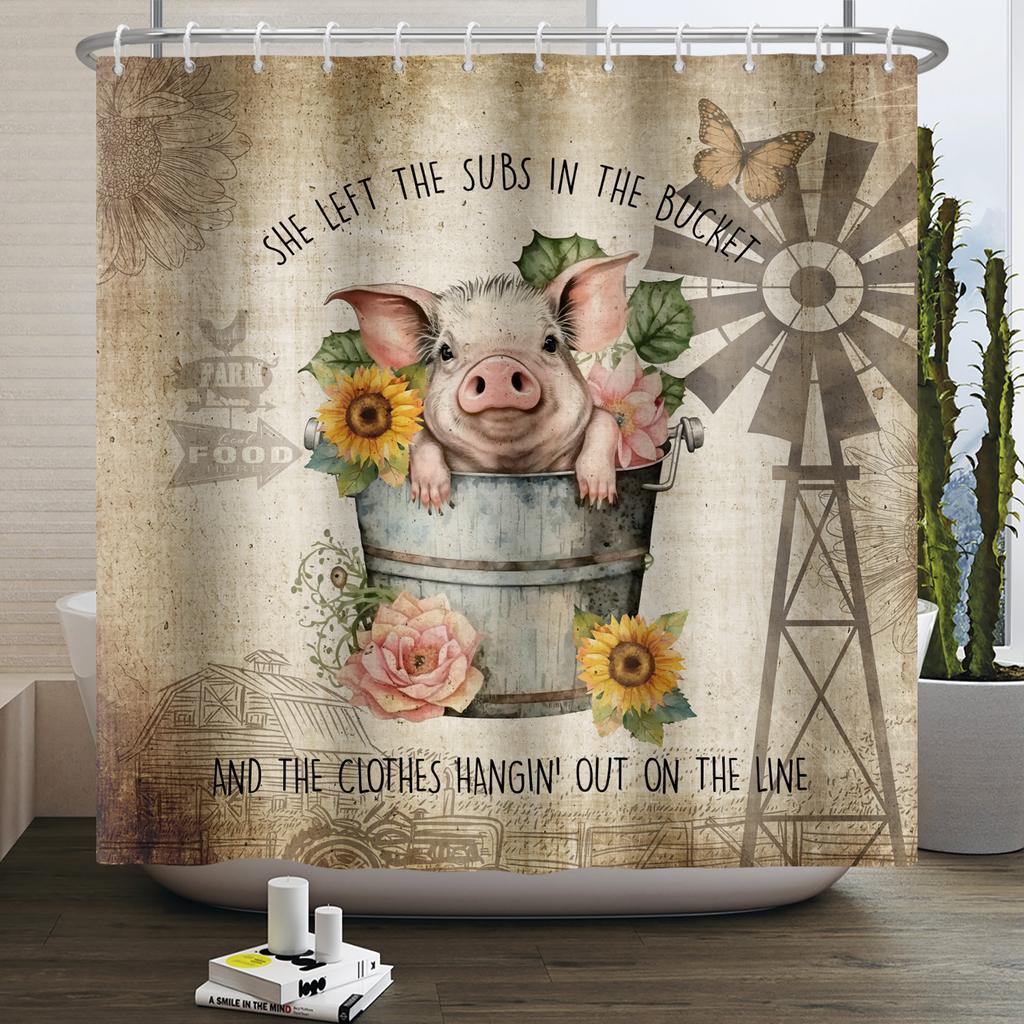 Шторка для душа с фермерскими животными Милая Забавная Корова Курица Свинья Цветок Лошадь Дерево Фермерский дом Амбар Рустикальная Шторка для душа для декора ванной комнаты