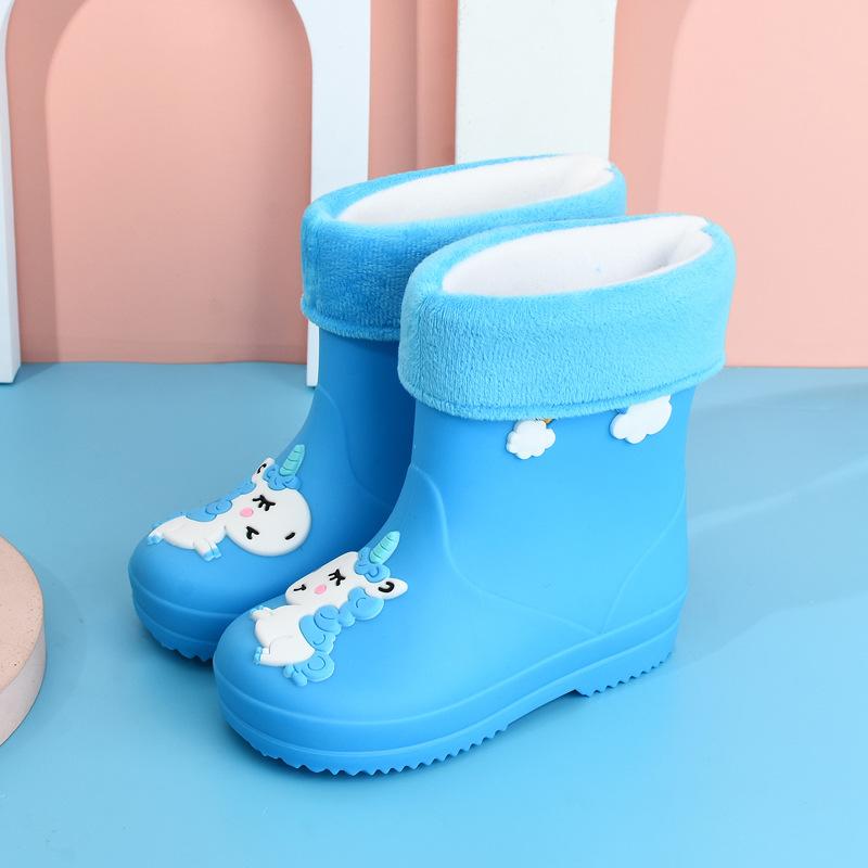 Производитель детской дождевой обуви для девочек, флисовая обувь для мальчиков, нескользящая водонепроницаемая обувь, всесезонные резиновые сапоги с рисунком, детская дождевая обувь