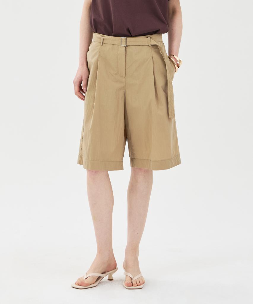 PINBLACK Belted Single-Pleat Bermuda Pants Khaki