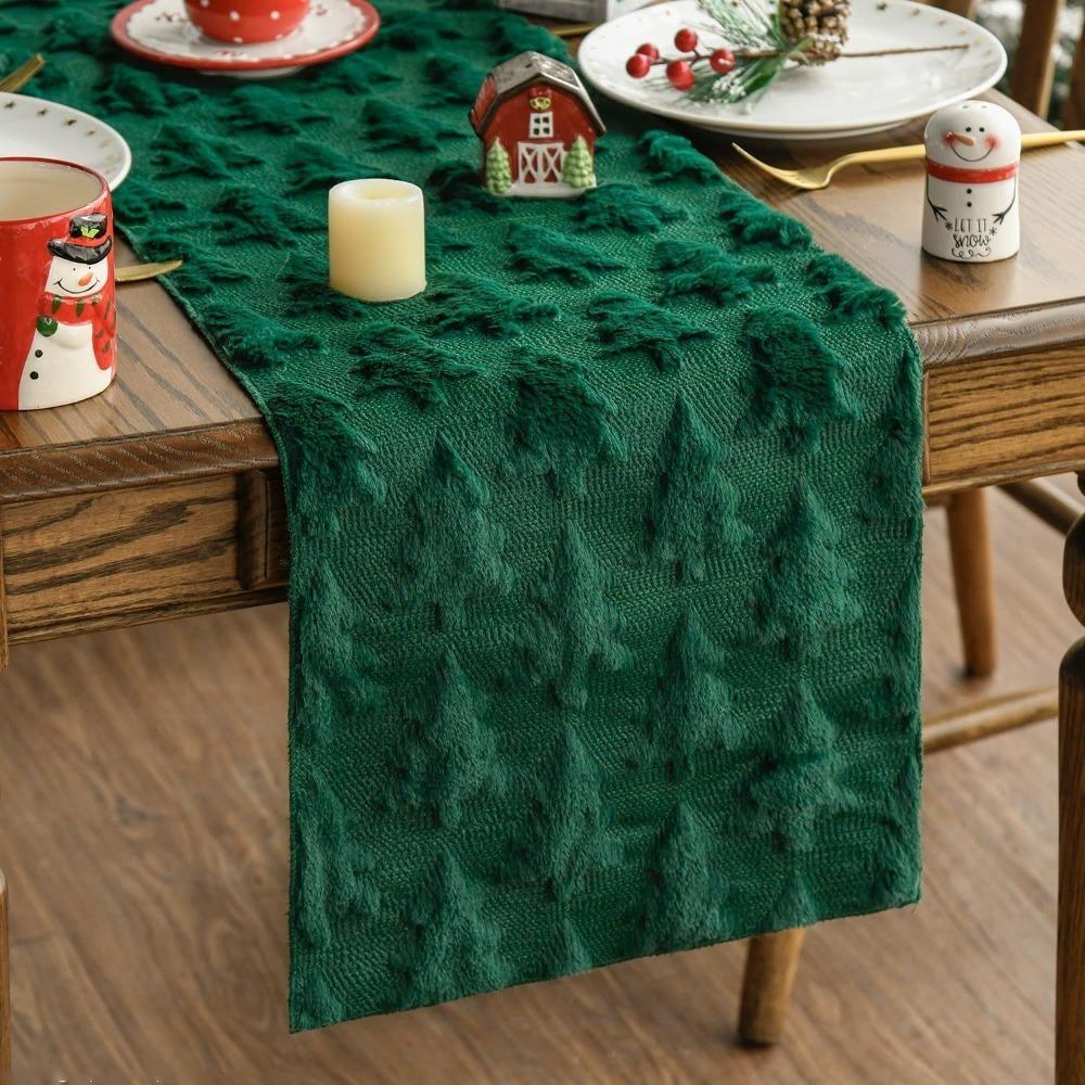 Embroidered Christmas Tree Table Runner Embossed Design Rectangular Christmas Table Cover Long Dining Tablecloth New Year