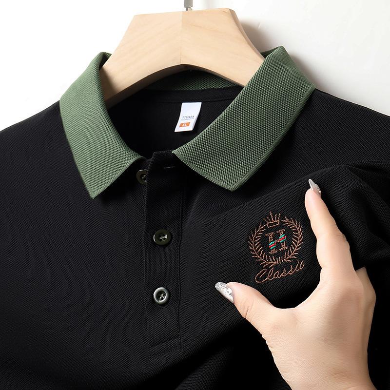 Новая летняя мужская футболка с короткими рукавами и вышитыми лацканами для молодежи и среднего возраста, модная деловая повседневная нижняя рубашка, рубашка поло