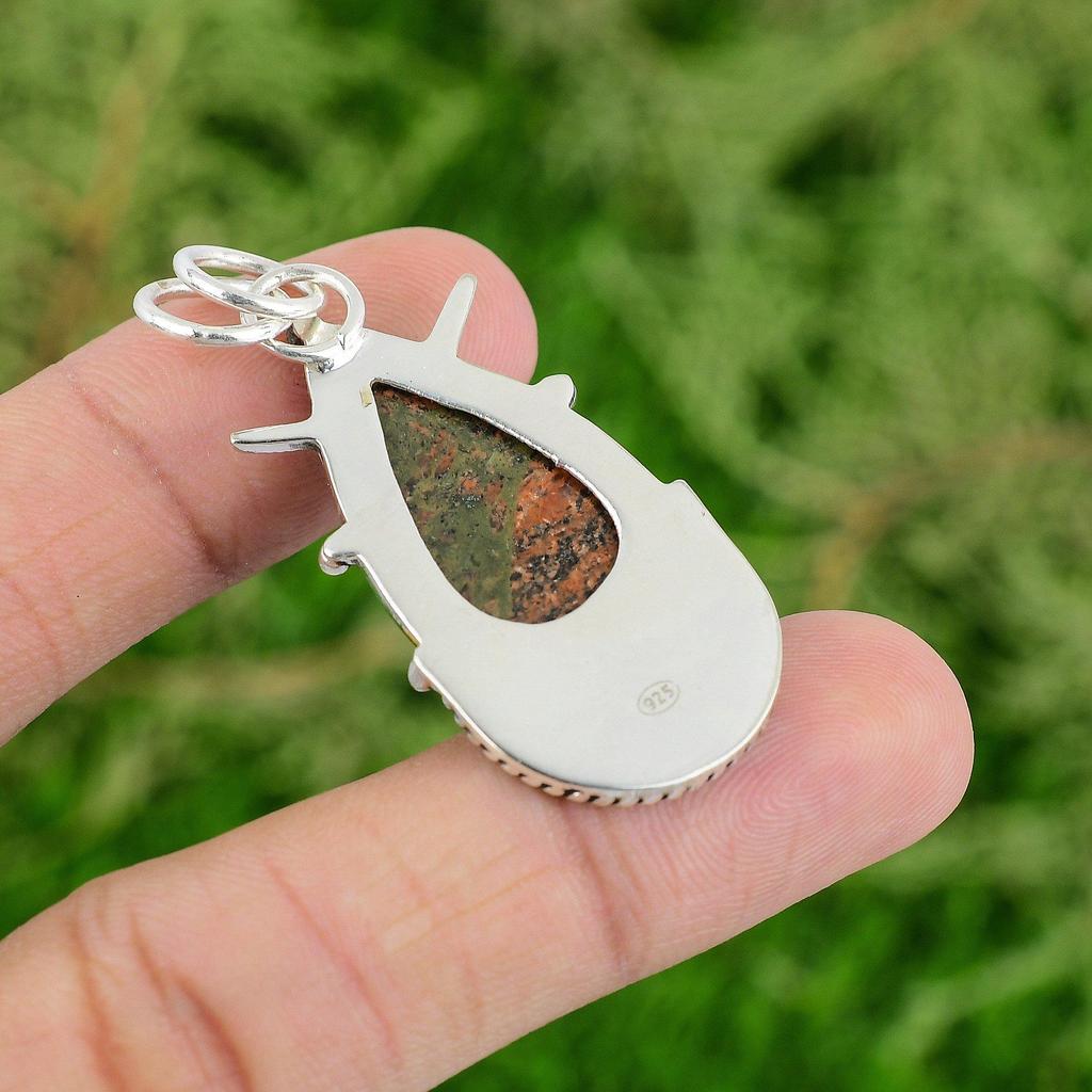 Daughters Day Sale 925 Silver Pear Grass Garnet Stone Handcrafted Mother Pendant