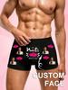 Men's Customized Photo Pink Heart Pattern Boxer Briefs, Elastic Soft Comfortable Personalized Underwear, Ideal Gift for Boyfriend/Husband