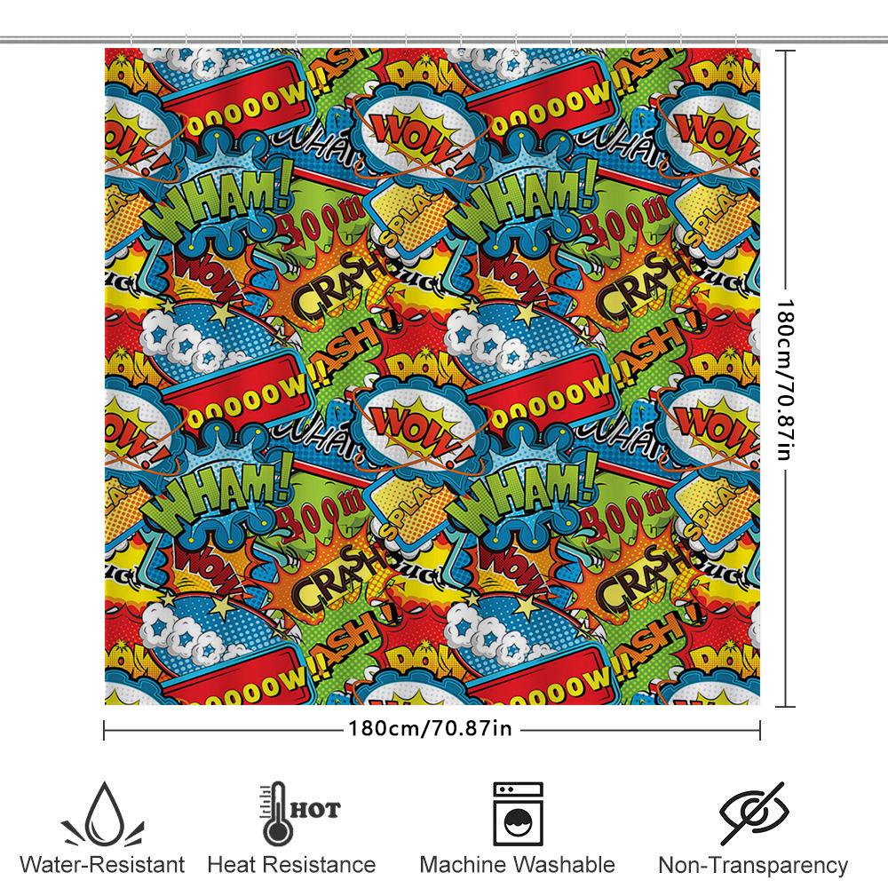 Comic Book Style Shower Curtain Superhero Theme Home Decor Bath Rug Tpu Waterproof Bathroom Liner For Kids Bathrooms