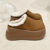 New Round Toe Platform Fur Slippers for Women Suede Mules Cotton Shoes Winter Casual Short Plush Warm 10CM High Heels Slipper
