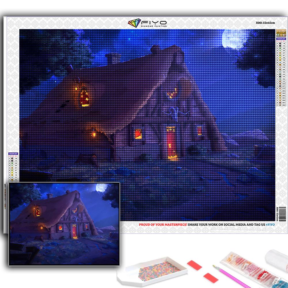 5D DIY Diamond Embroidery Halloween Scary Pumpkin And Castle Diamond Painting Mosaic Home Decoration