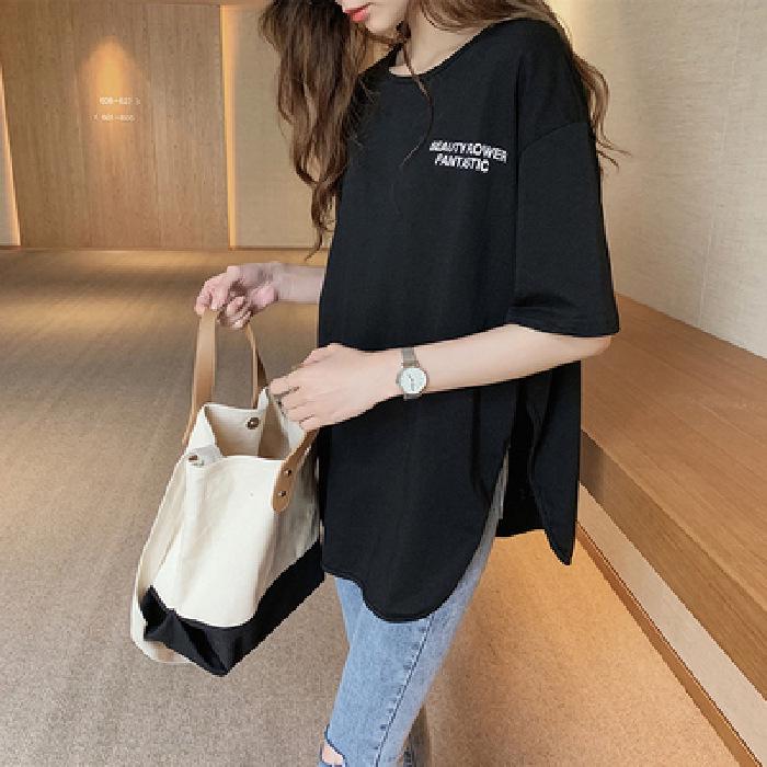 Женская футболка белого цвета со средним рукавом и модным дизайном букв - летний простой топ-пуловер с круглым вырезом