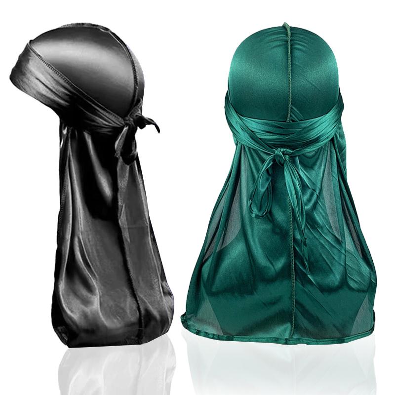 2Pcs New Silk Durag Bandana Turban Hat Men Breathable Long Tail Doo Rag for Men Durags Pirate Hat Headband
