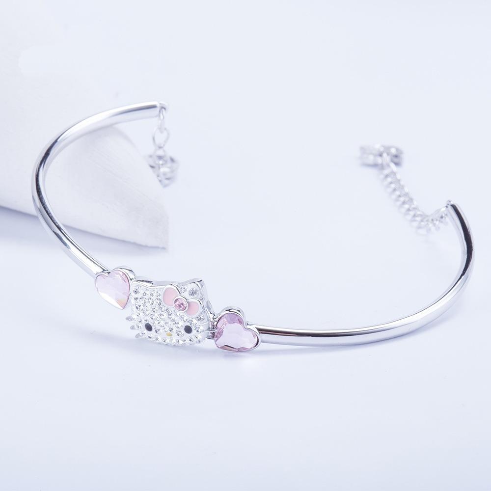 Austrian Crystal KT Pink Heart Shaped Bracelet with Sparkling Rhinestones Elegant Jewelry for Women