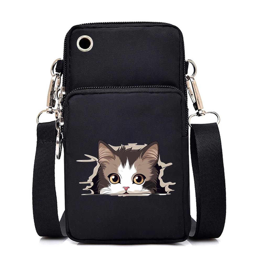 3D Модные Кошки Серии Принт Кошки и Сумки Женская Мини Сумка Для Мобильного Телефона Мультфильм Любитель Животных Сумка Через Плечо На Молнии