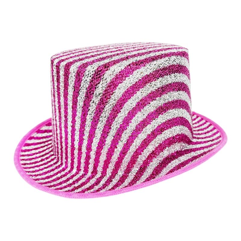 Magicians Style Stripe Top Hat In With Metallic Finish For Costume Party Stage Performances Fashion Accessory