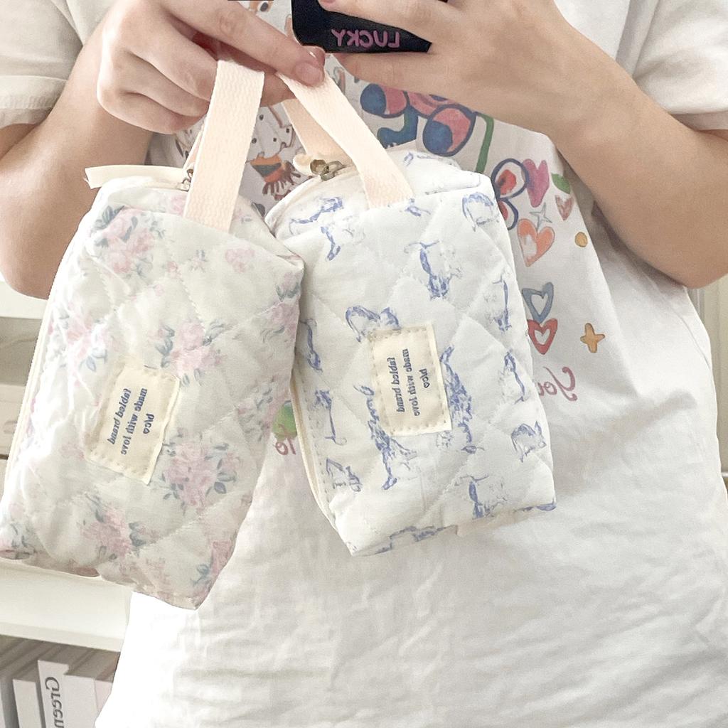 Винтажная косметичка с цветочным принтом для женщин, милый клетчатый клатч, женский дорожный косметичка, стеганый хлопковый цветок, маленькие сумки