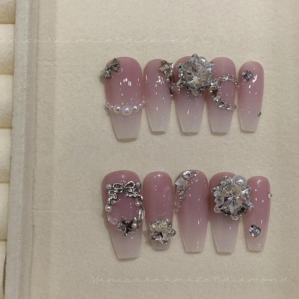 Nail Art Crystal Stack Diamond Finished Product Super Shiny Crooked Heart Rectangular Hand-Inlaid Pearl Nail Ornament