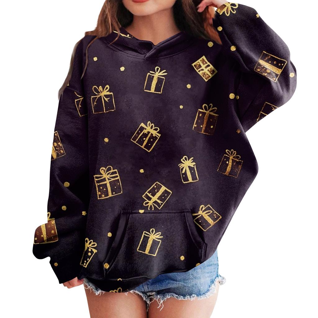 Sweatshirts For Teen Girls Hoodies Long Sleeve Drawstring Pullover Cute Oversized Hoodie Christmas Day