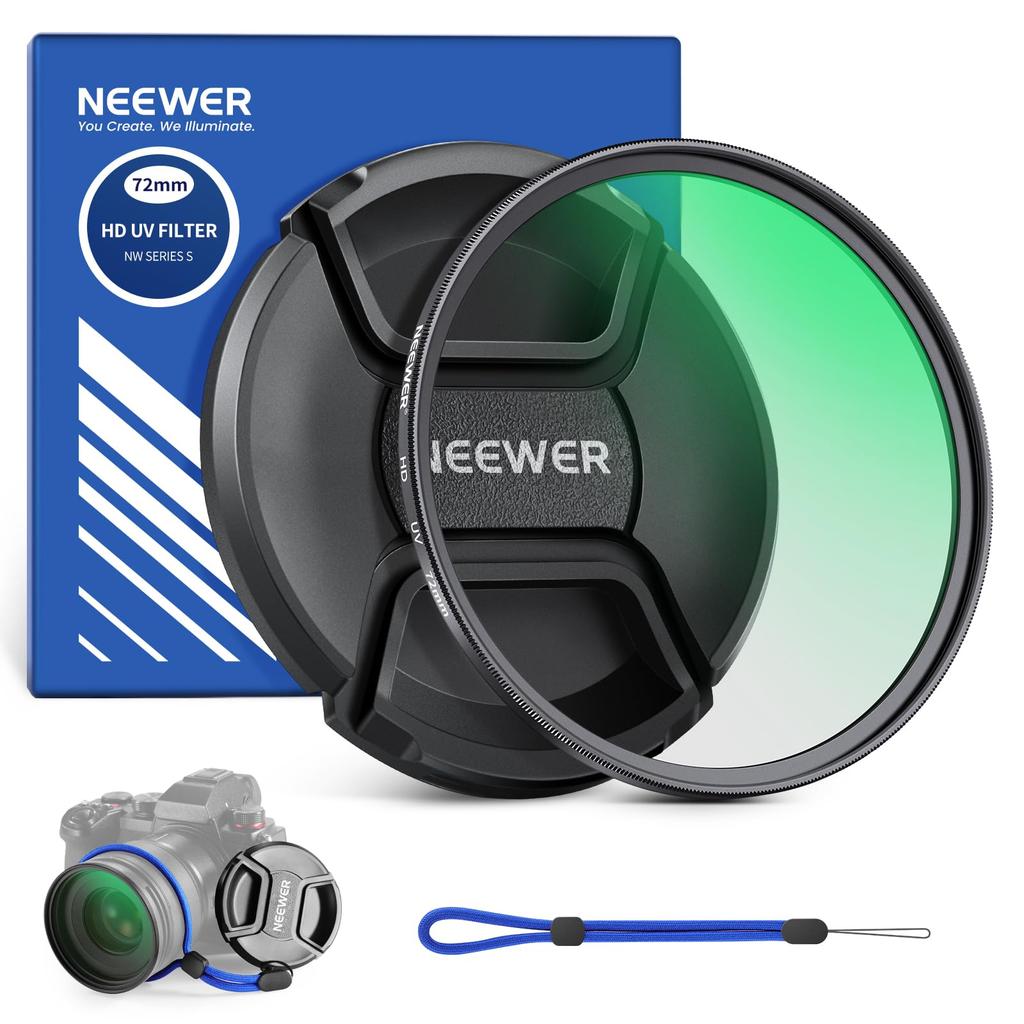 NEEWER 72mm MC UV Protection Filter with Lens Cap Multilayer Resistant Nano Optical Thin Aluminum Alloy Filter Coating/HD Glass/Waterproof/Scratch