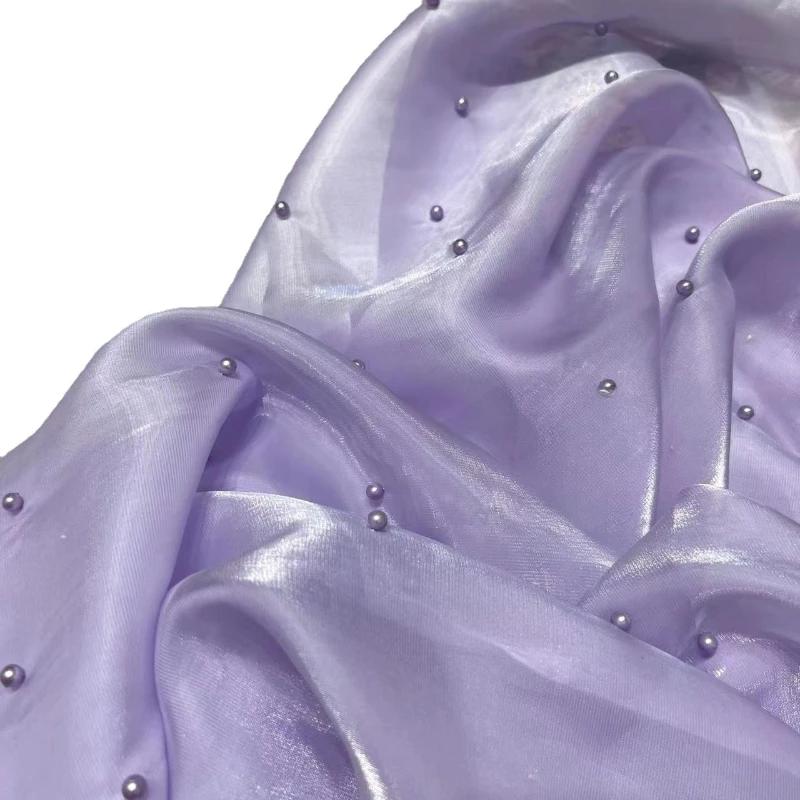 1 Yard Pearl Organza Fabric for Needlework Dress Children Skirts Wedding Diy Sewing Gauze Cloth Glossy Thin Smooth