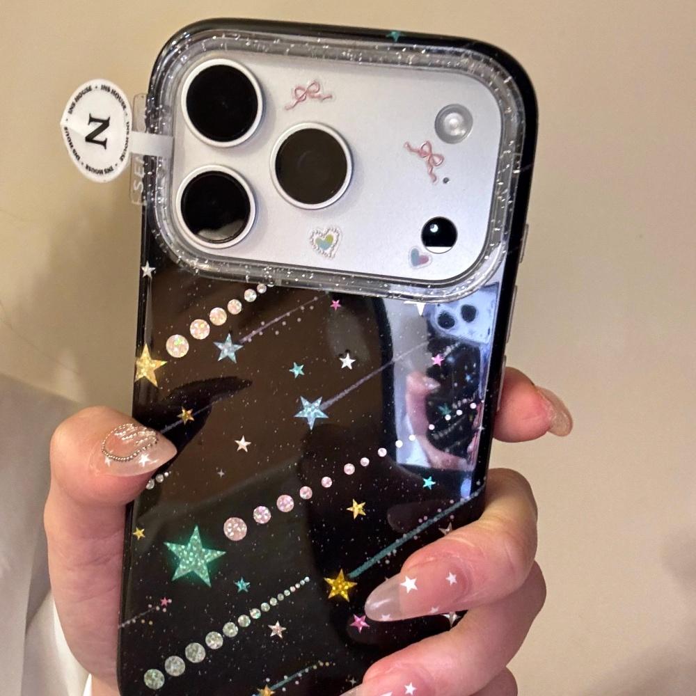 Ins черный фон блестящий цвет точка метеор подходит для iphone17promax apple 16pro чехол для мобильного телефона 15 нишевый простой дизайн чувство защиты от падения