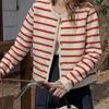 Ретро полосатые свободные короткие вязаные кардиганы куртки женские модные кардиганы с длинным рукавом свитера женские осенние и зимние тонкие трикотажные пальто топы 26033