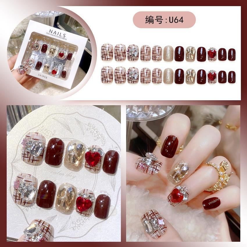 24pcs/set Press On Nails A Variety of Handmade Nail Art Butterfly Flower Wear Finished Nail Stickers Large Diamond Glitter Nail Stickers