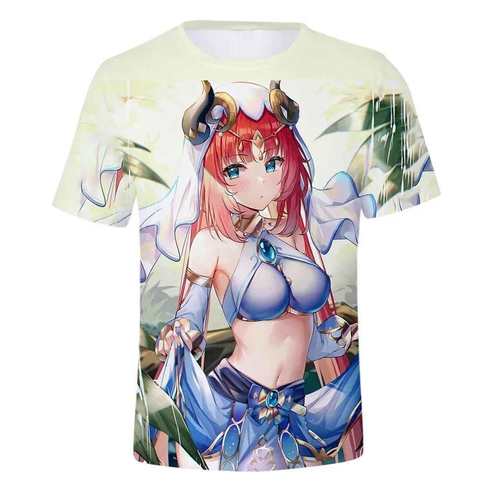 Футболка с принтом Game Genshin Impact 3D для детей, милая футболка с рисунком Gril Nilou, модная детская футболка Harajuku, футболка для мальчиков, топы